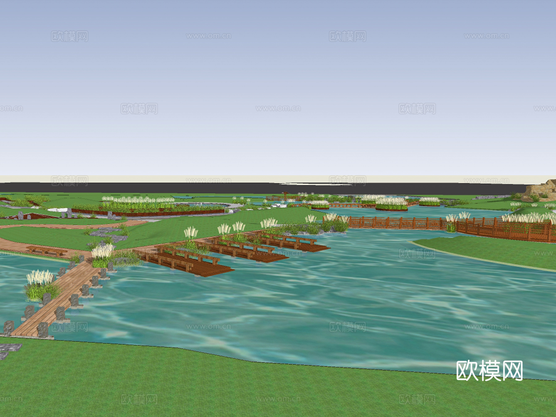 现代湿地公园景观su模型下载