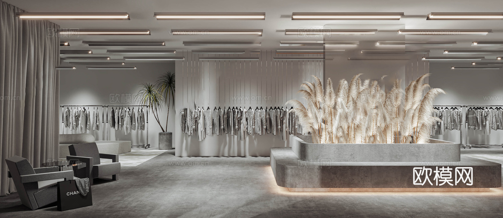 现代服装店su模型下载