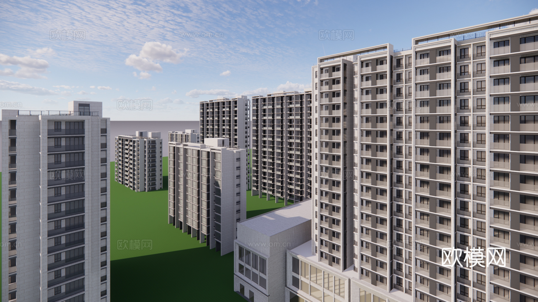 现代住宅小区建筑外观su模型下载