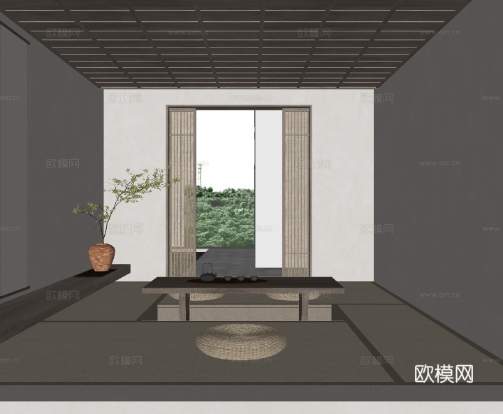 日式榻榻米茶室su模型下载
