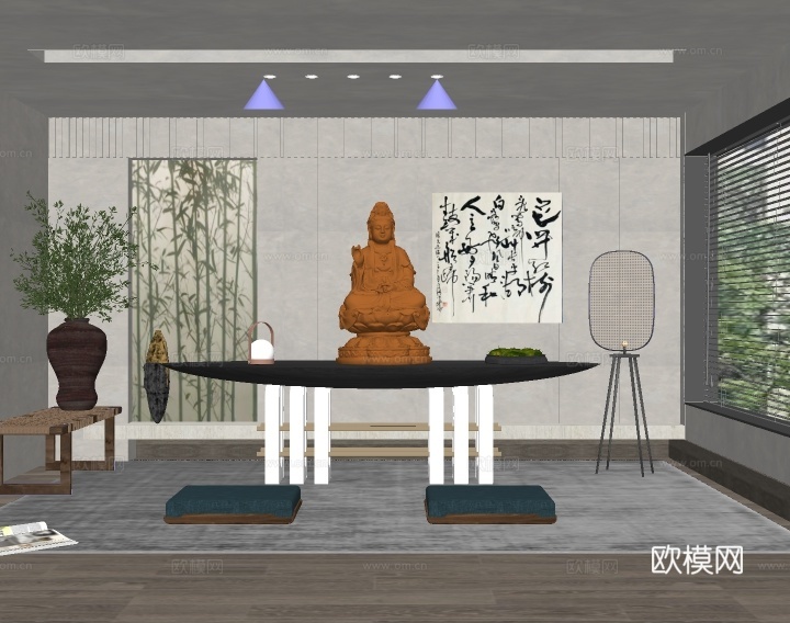 新中式佛堂su模型下载