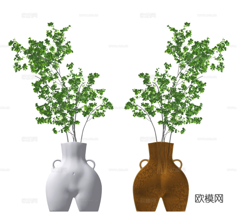 现代树枝花艺花瓶插花su模型下载