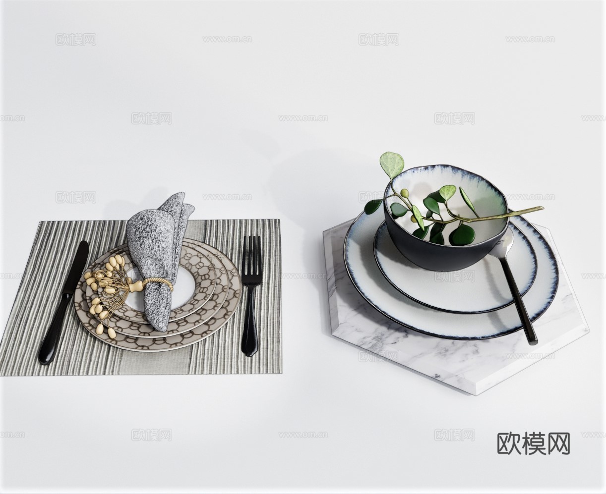 现代碗碟餐具su模型下载