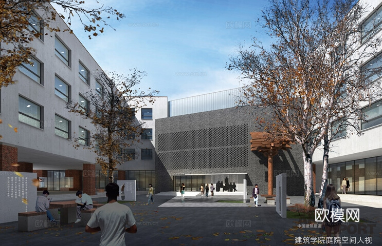 现代学校教学楼建筑外观su模型下载
