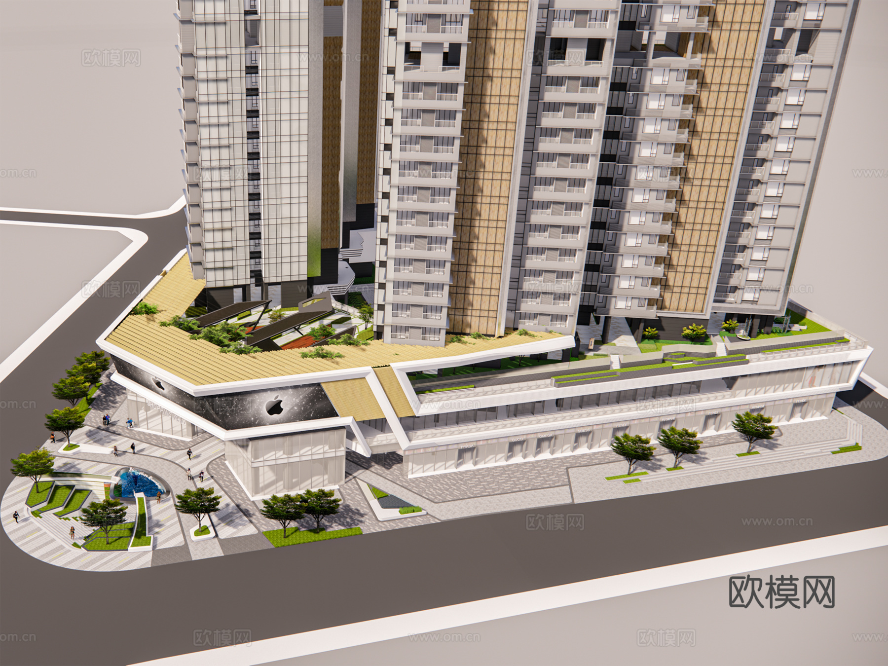 现代高层住宅楼建筑外观su模型下载