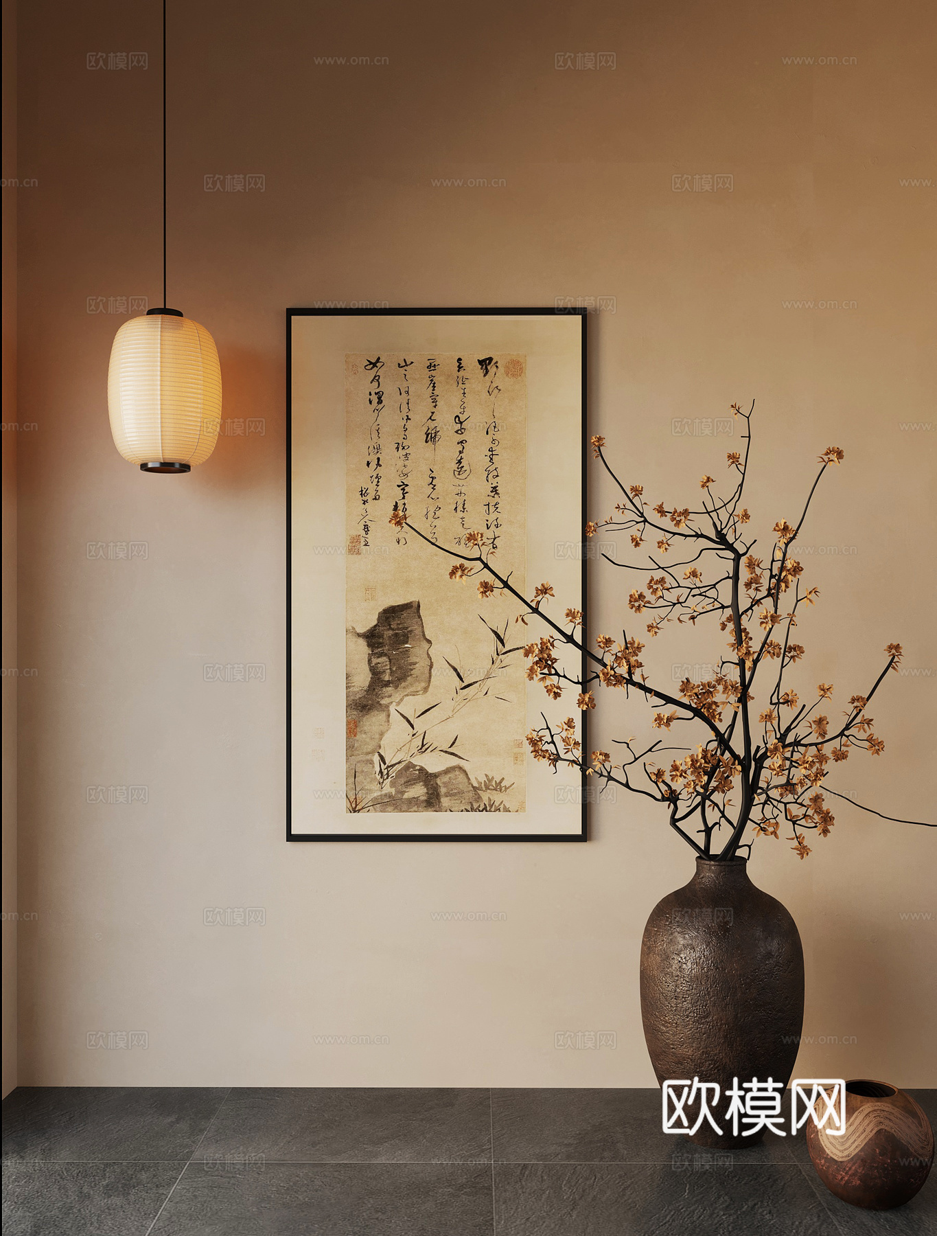 新中式宋氏花瓶 装饰画 吊灯3d模型