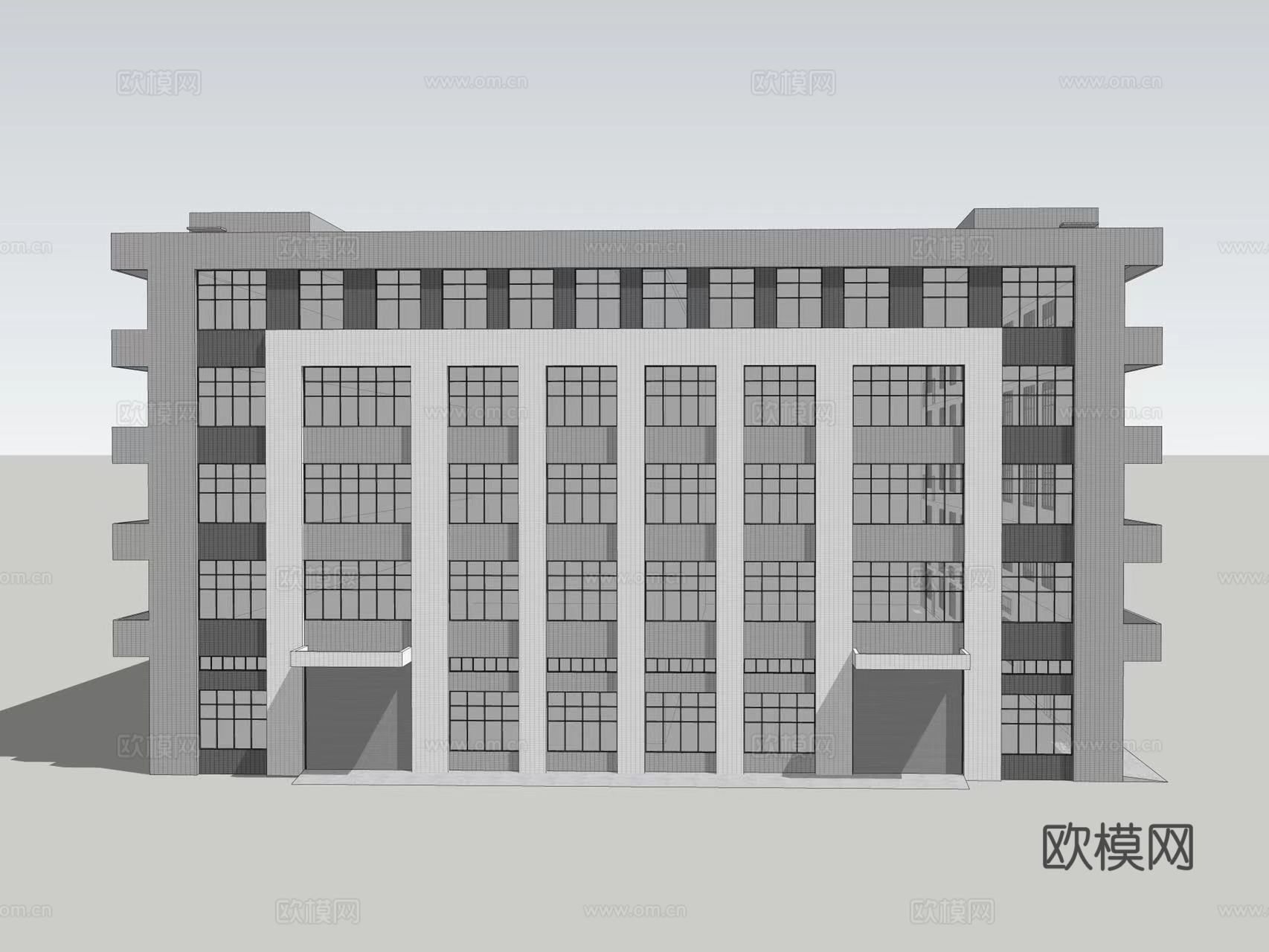 现代工厂厂房建筑外观su模型下载