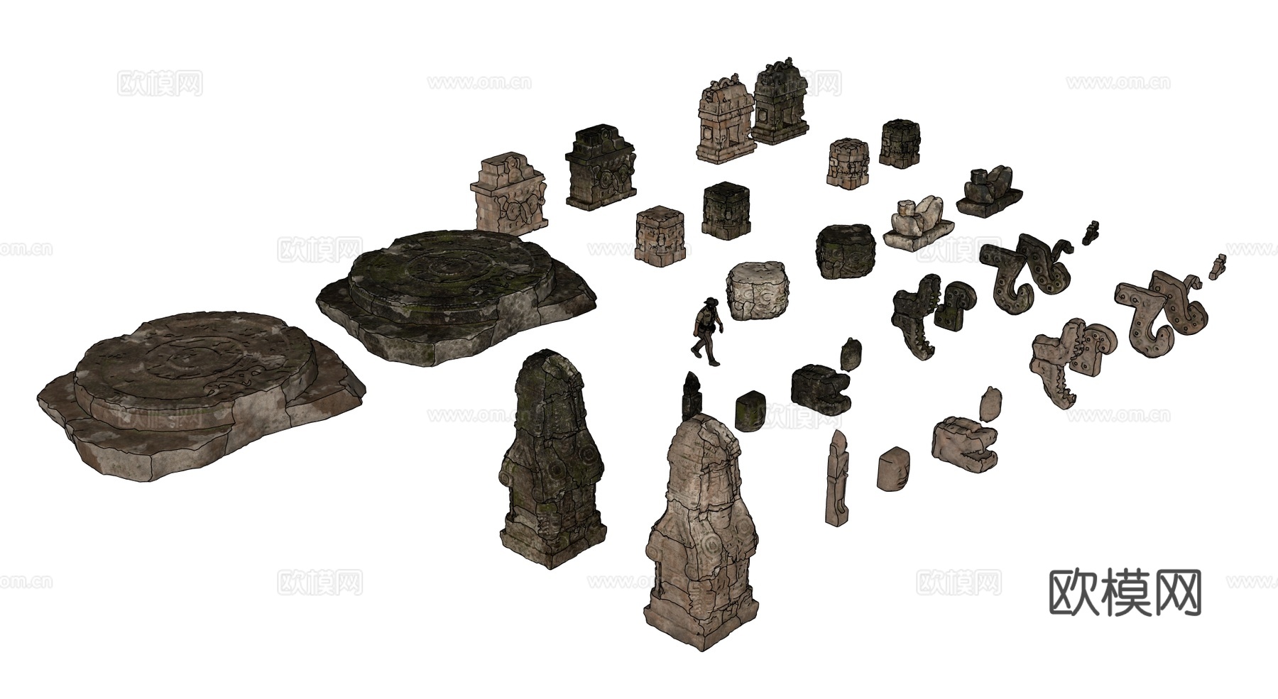 古代遗迹 废墟石块 神庙遗迹 废墟城墙 失落之城遗迹su模型