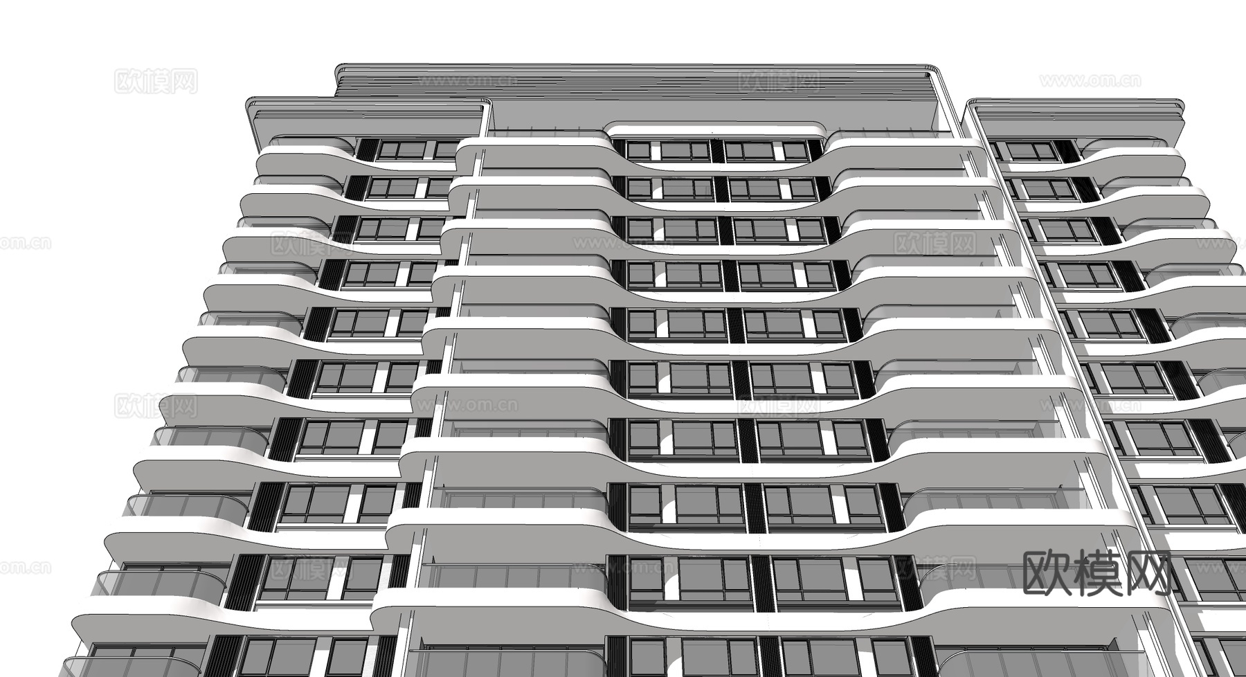 现代住宅楼建筑外观su模型下载