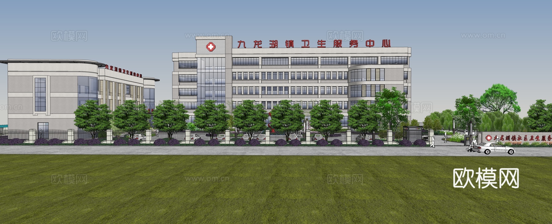 现代医院外观su模型下载