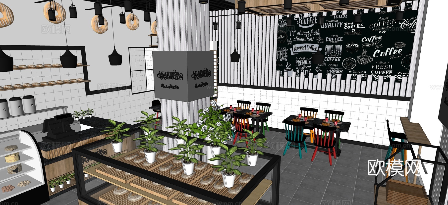 现代奶茶店su模型下载
