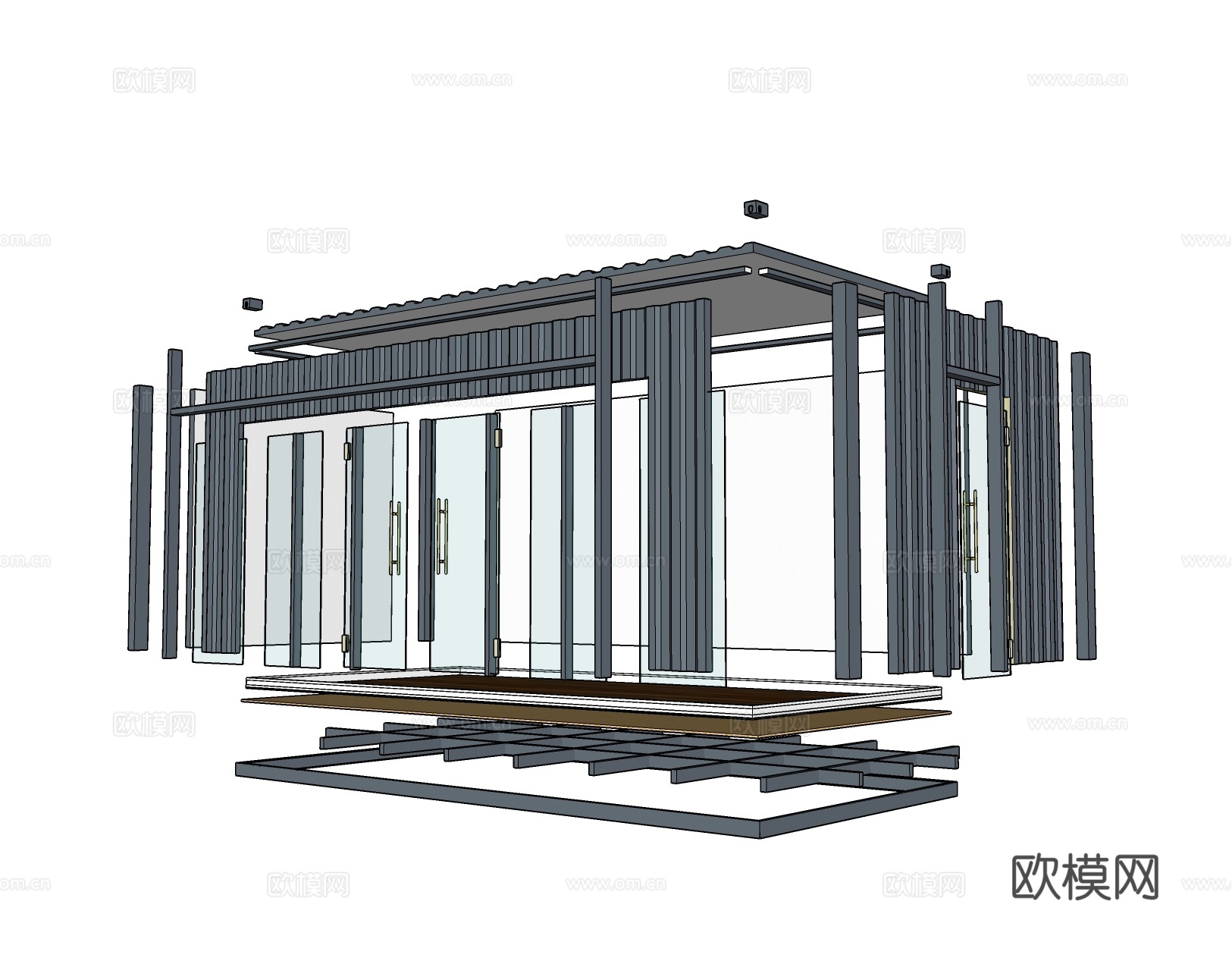 工业风集装箱建筑外观su模型下载