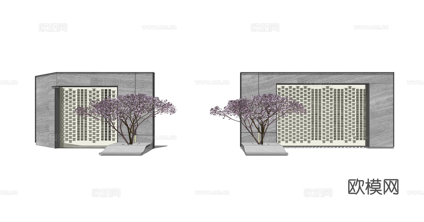 新中式景墙园艺小品su模型下载