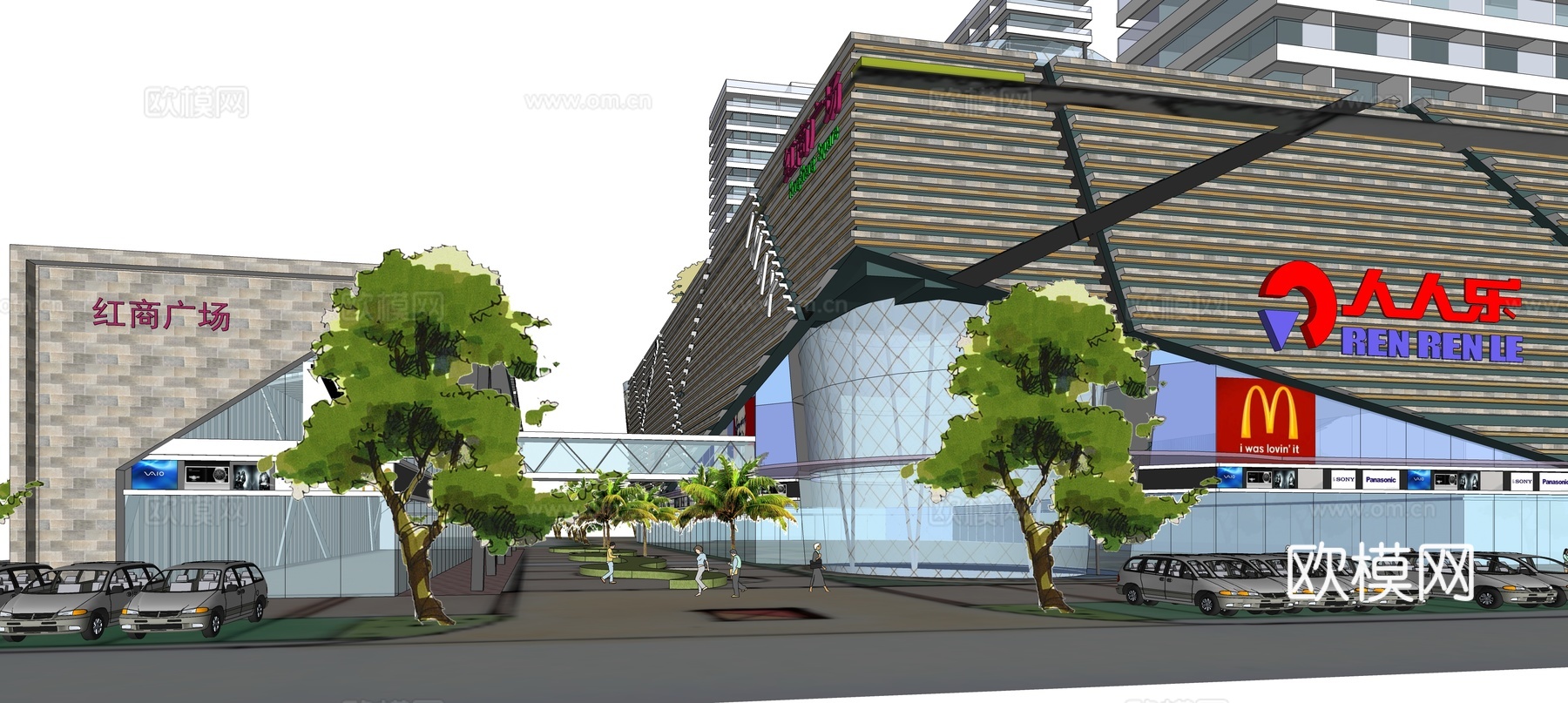 现代商业中心建筑外观su模型下载
