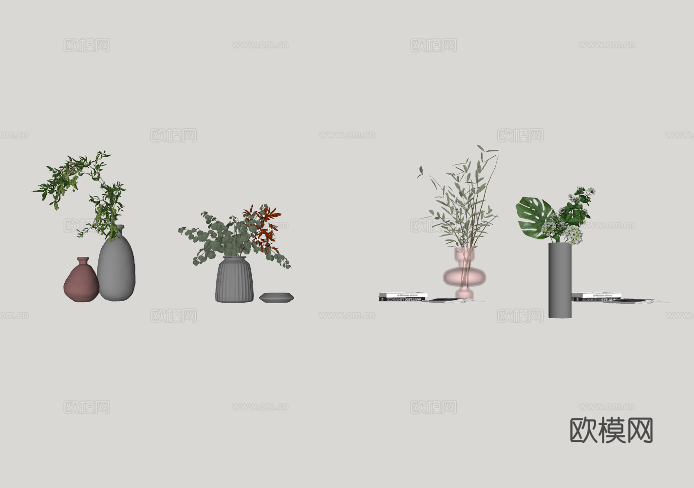 现代绿植花瓶su模型下载
