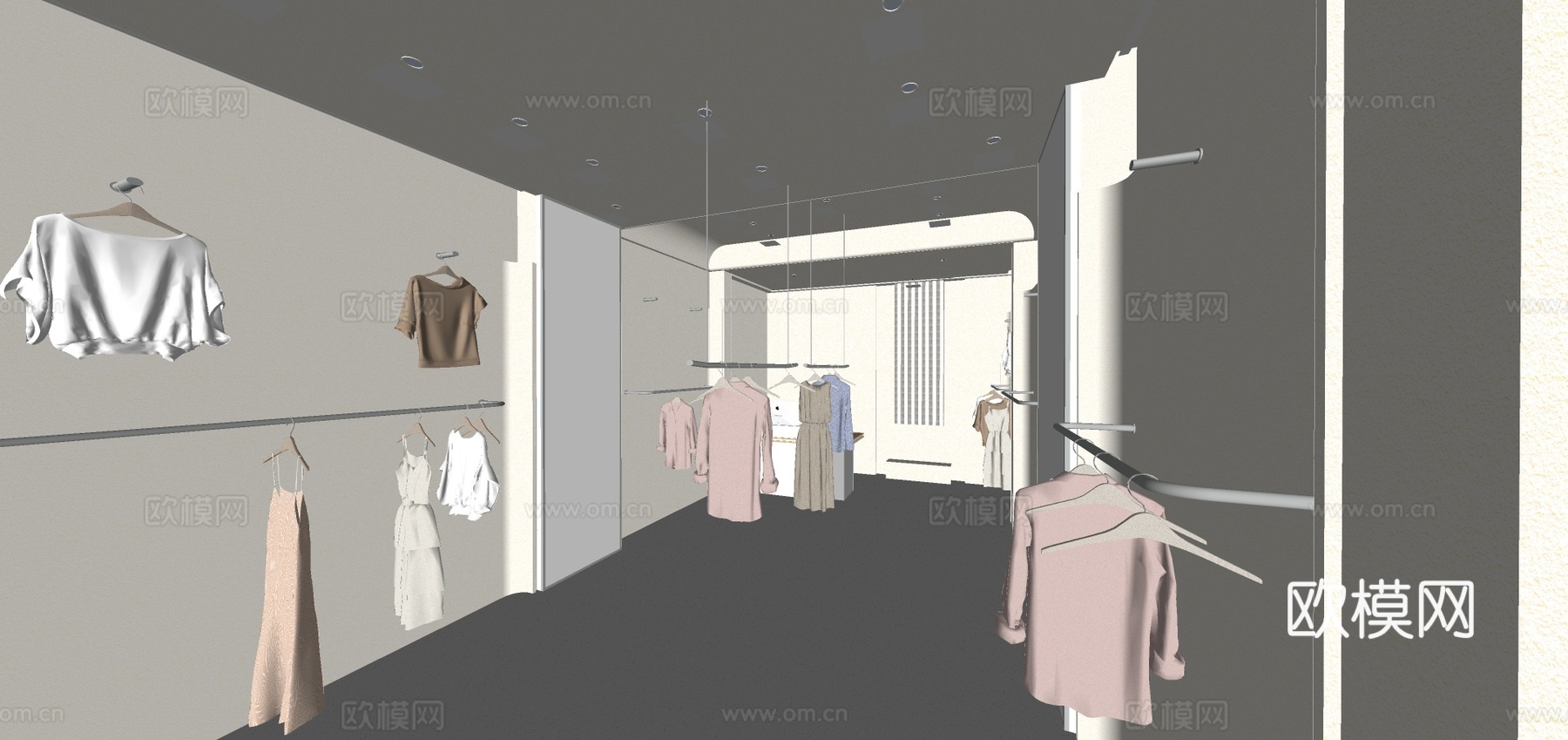 现代侘寂风服装店su模型下载