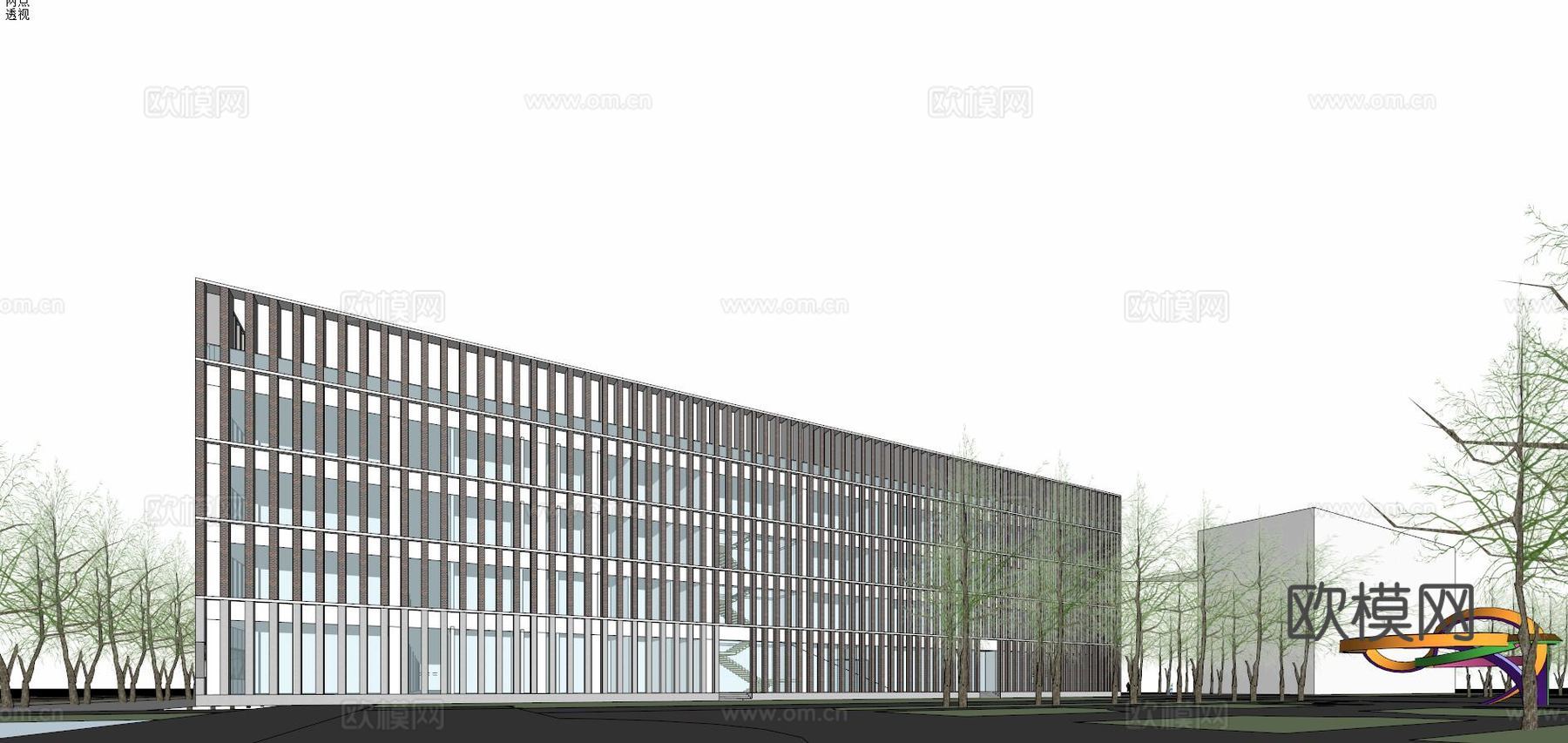 现代学校教学楼建筑外观su模型下载