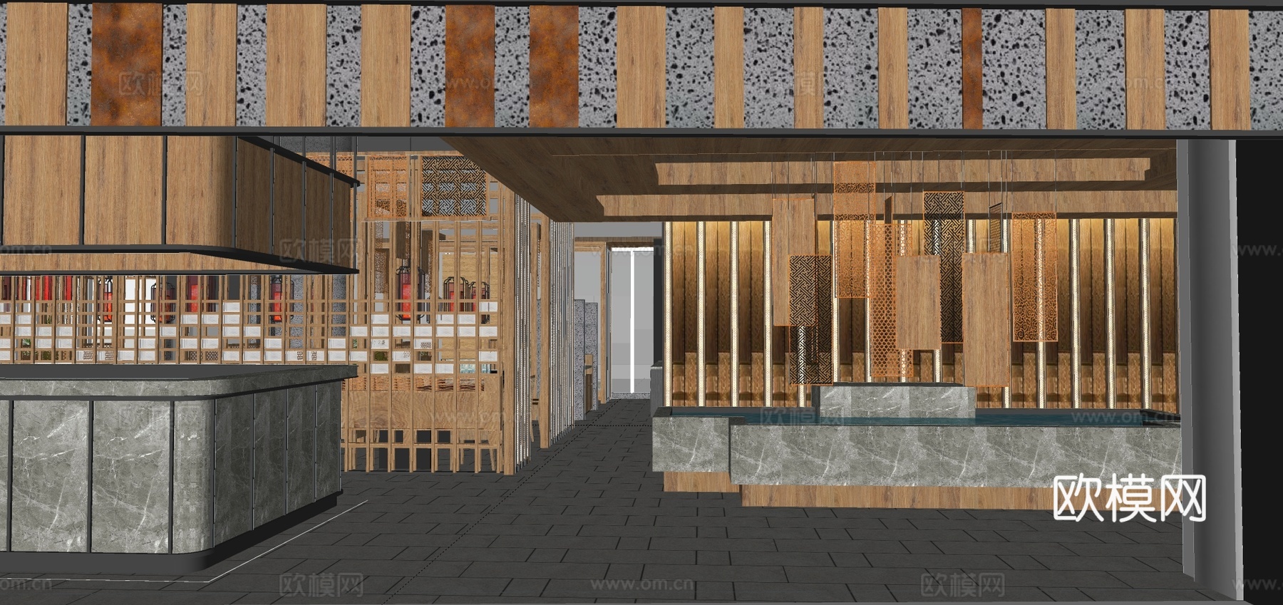 新中式中餐厅su模型下载