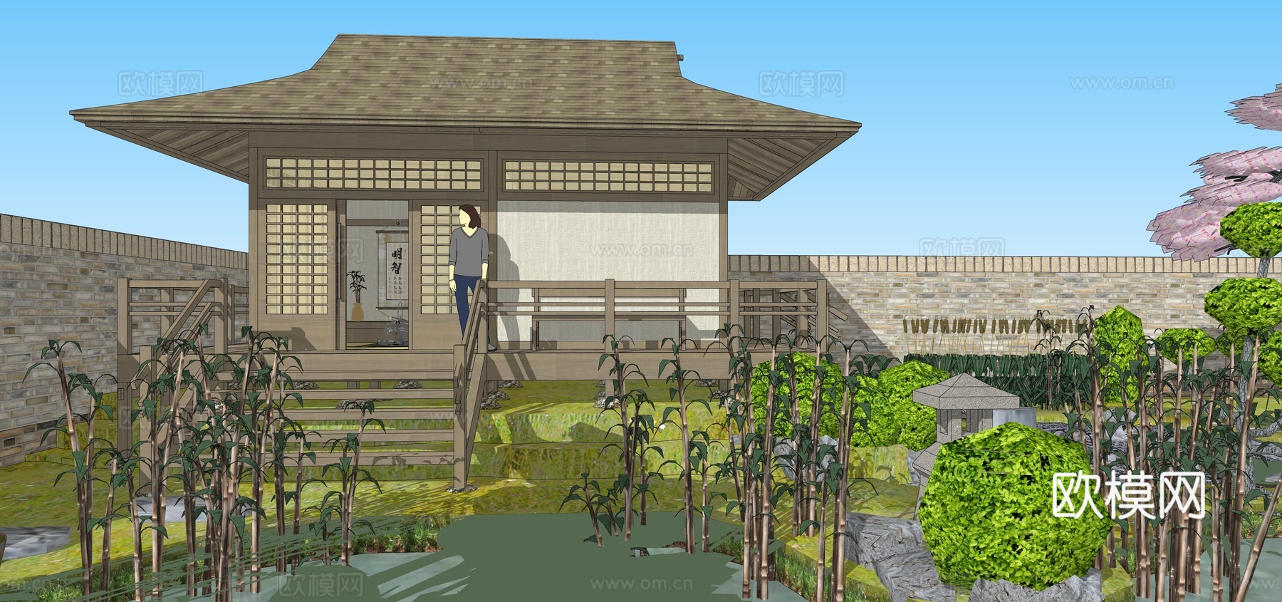 日式庭院景观su模型下载