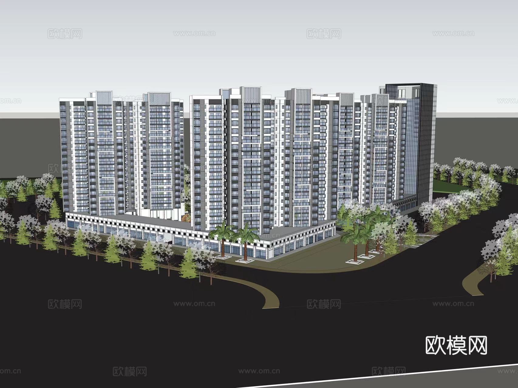 现代住宅小区建筑外观su模型下载