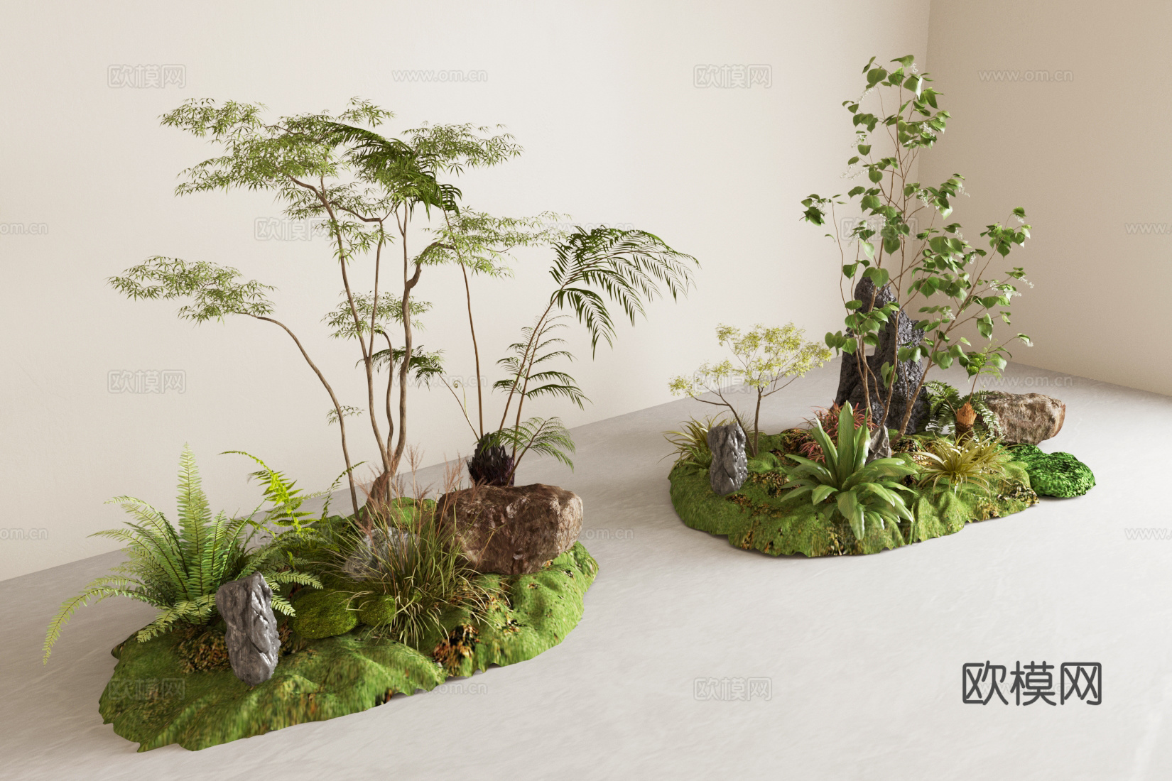 植物堆 室内景观小品 绿植植物花草 苔藓 室内景观造景su模型