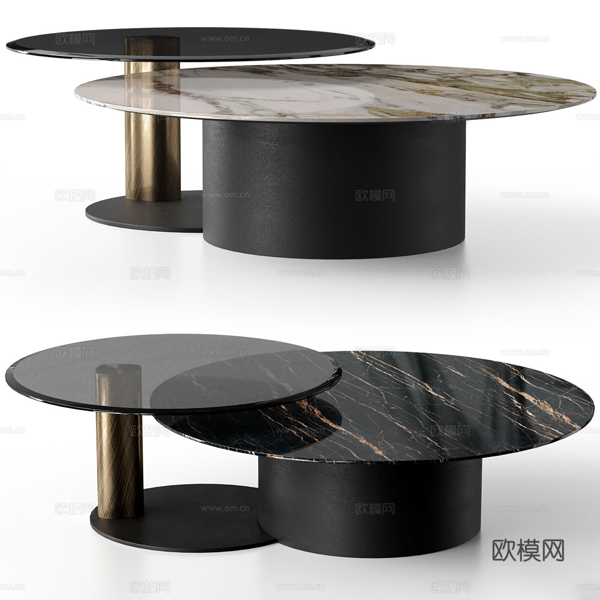现代意式轻奢大理石茶几组合3d模型