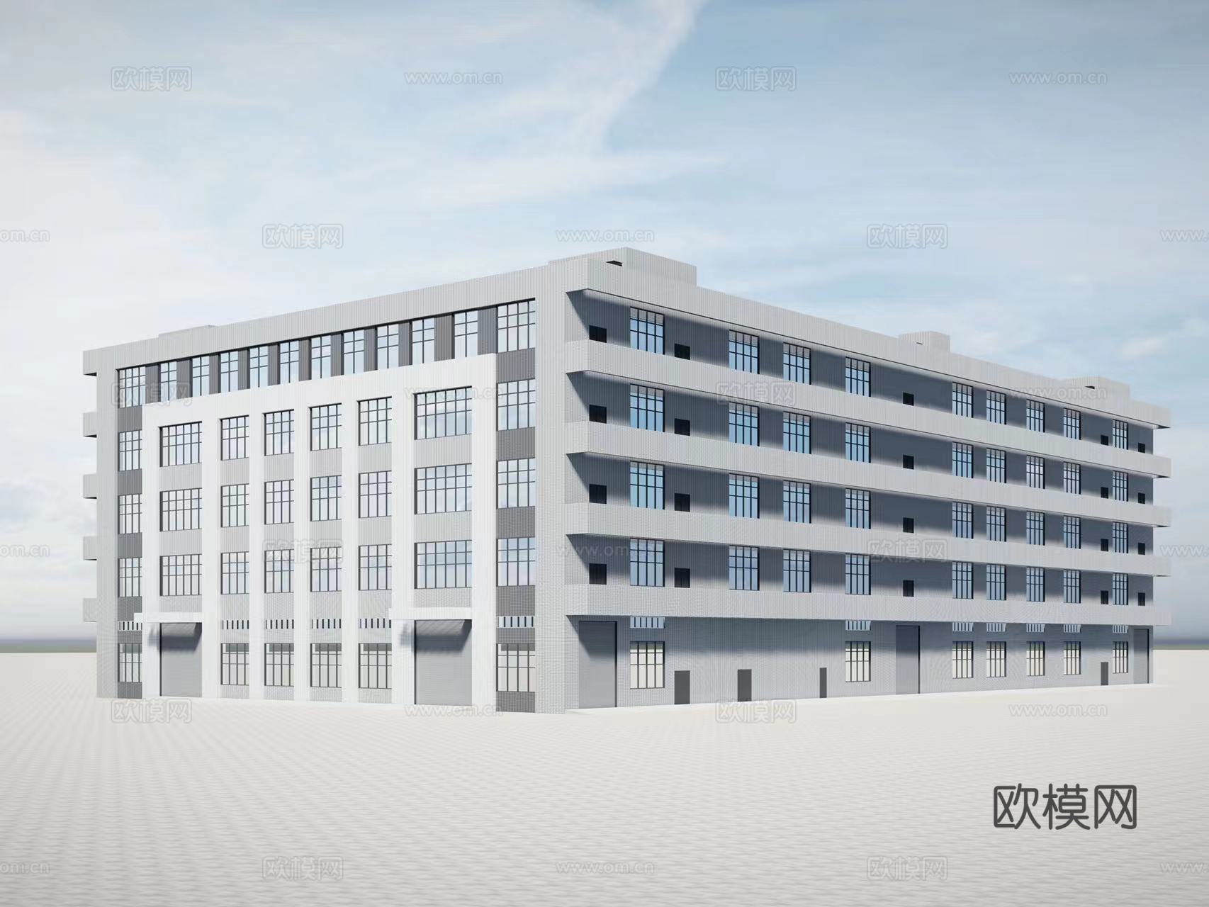 现代工厂厂房建筑外观su模型下载