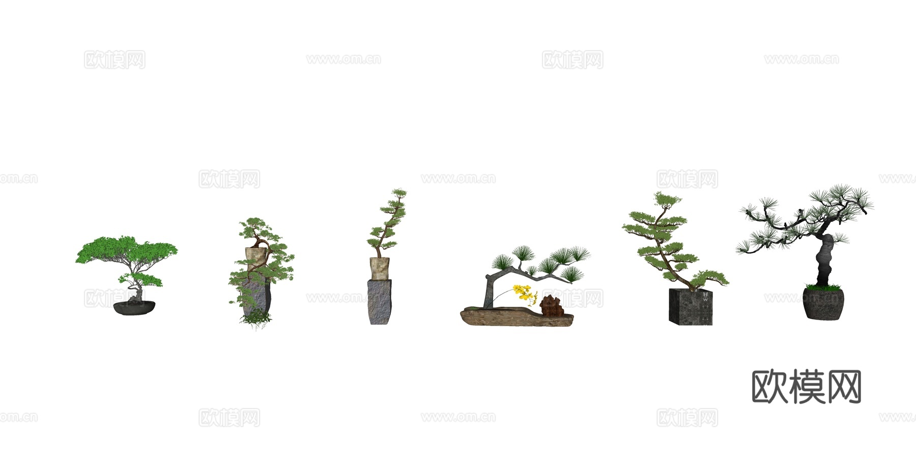 新中式松树盆栽su模型下载