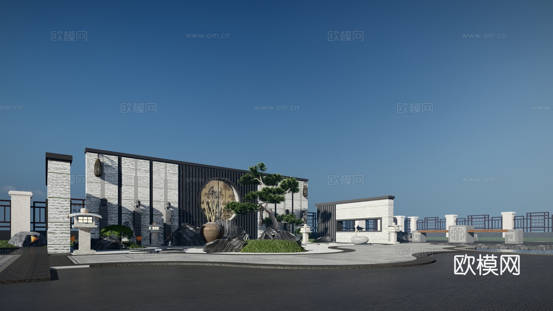 新中式景墙围墙园艺小品su模型下载