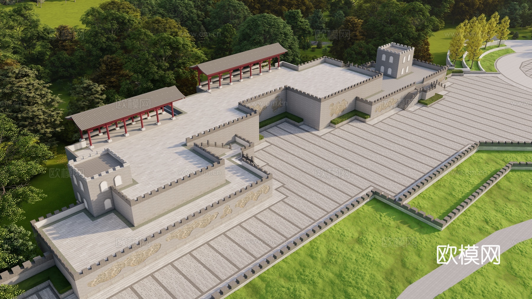 中式古建观景台su模型下载