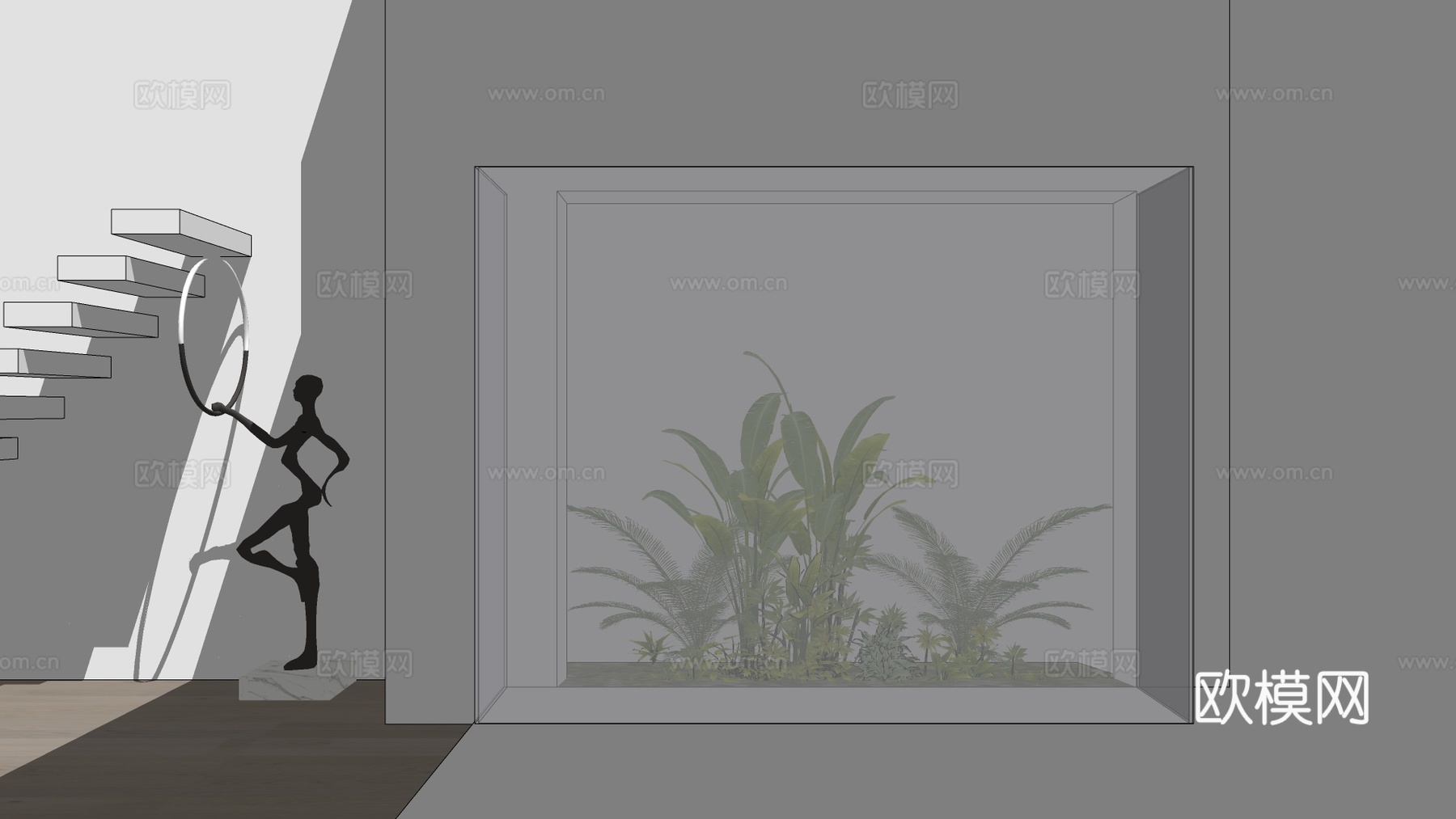 现代植物景观小品su模型下载