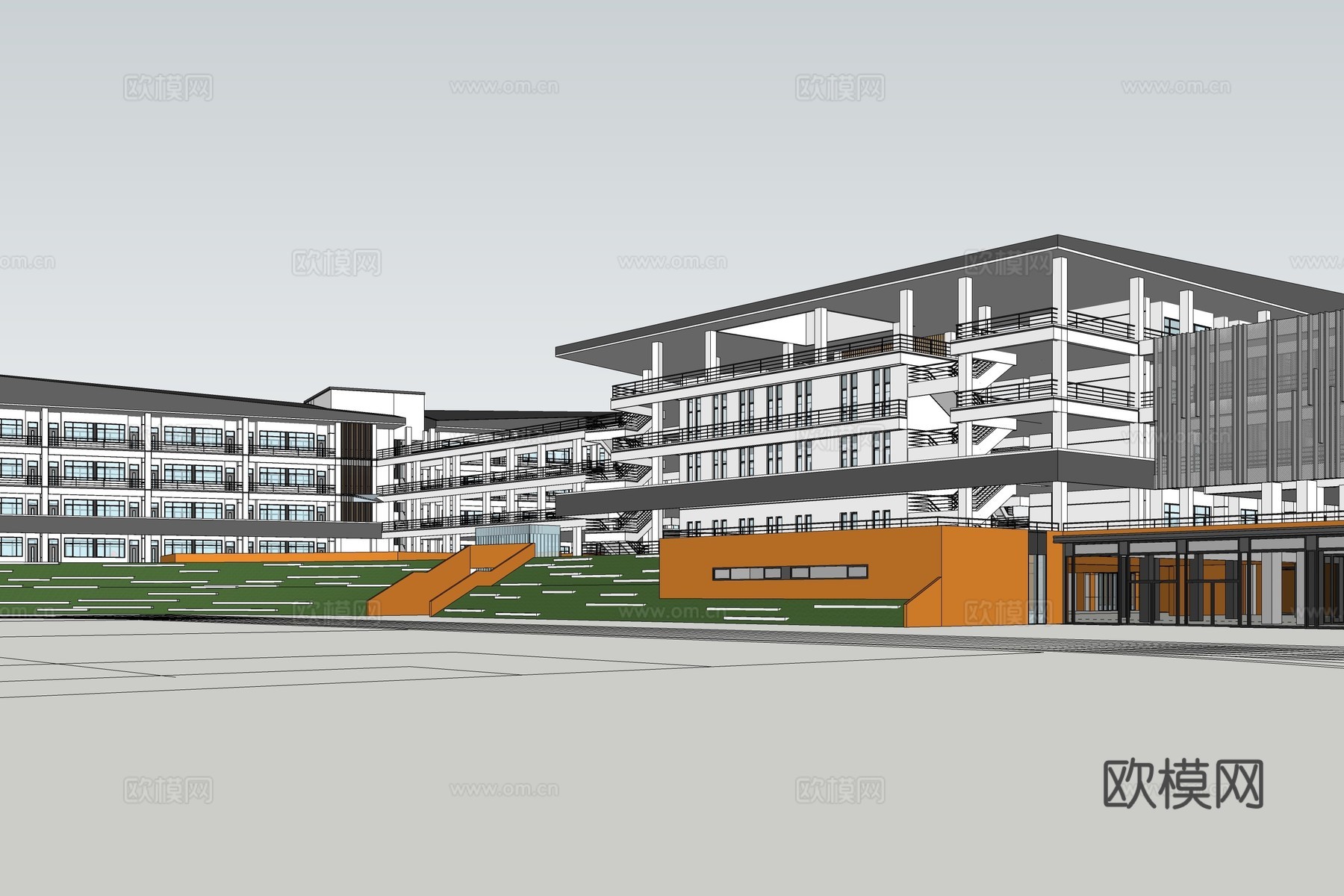 新中式学校鸟瞰su模型下载
