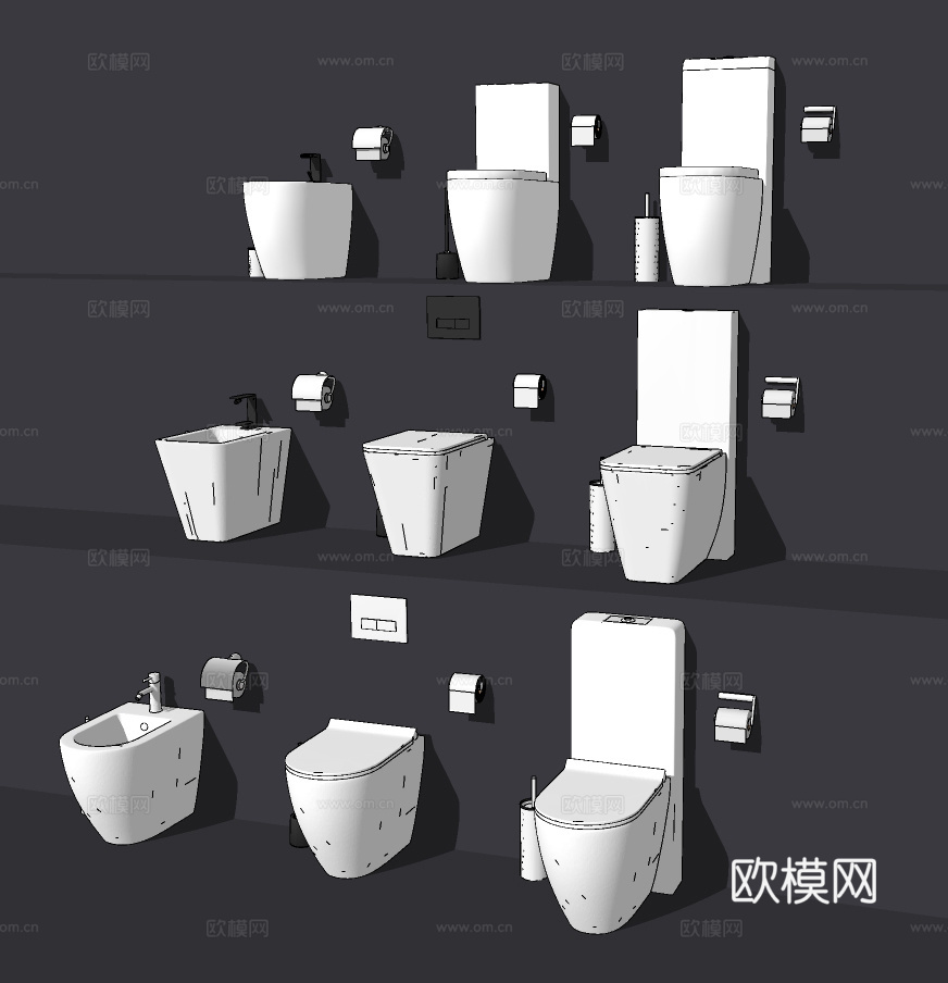 现代拖把池马桶便器su模型下载