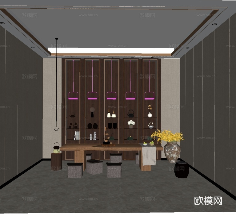 新中式茶室su模型下载