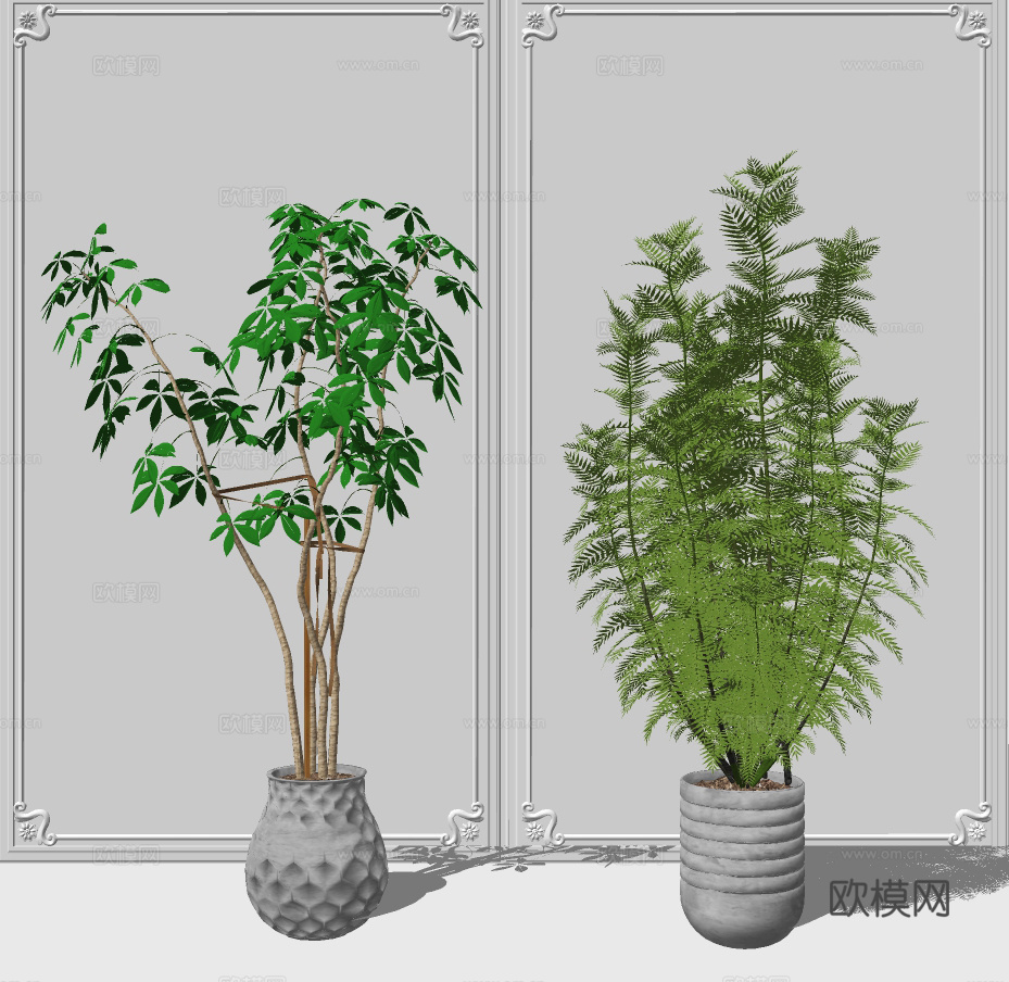 现代绿植盆栽su模型下载