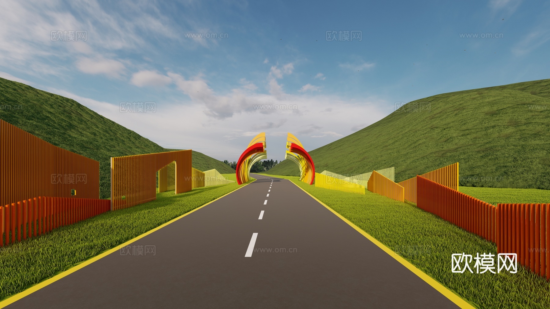 现代公路入口异形廊架su模型下载