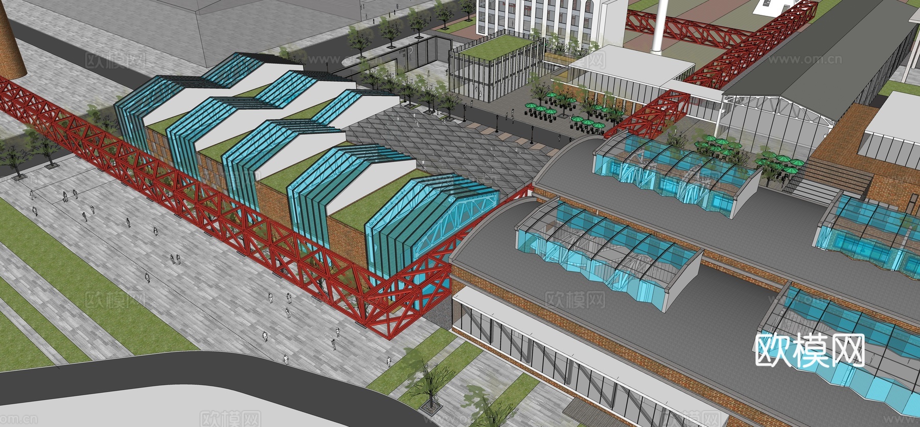 现代工业厂房建筑外观su模型下载