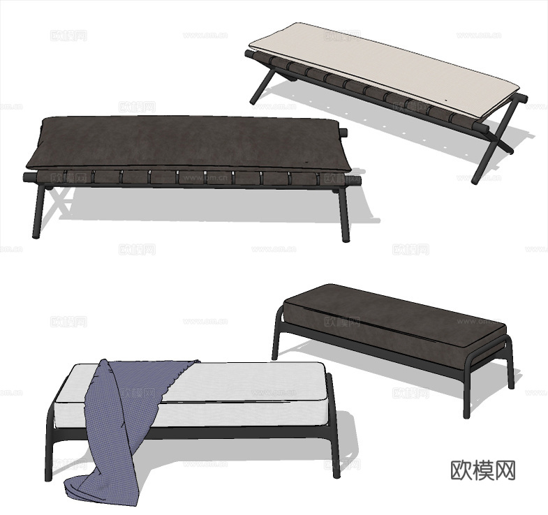 新中式床尾凳脚踏su模型下载