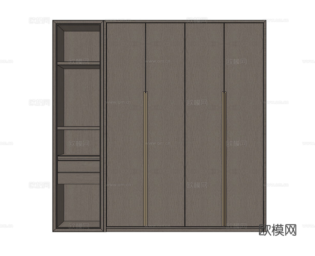 现代实木衣柜su模型下载