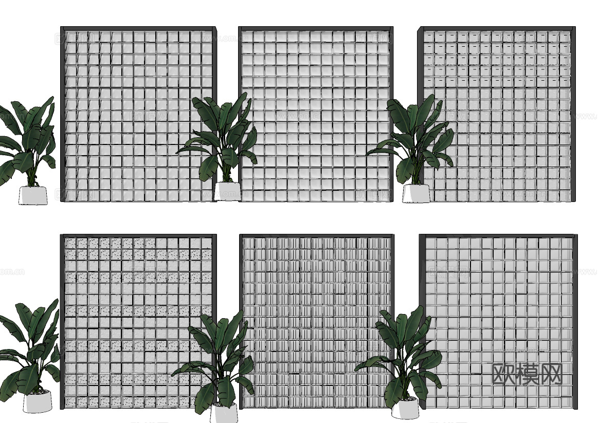 现代隔断屏风su模型下载