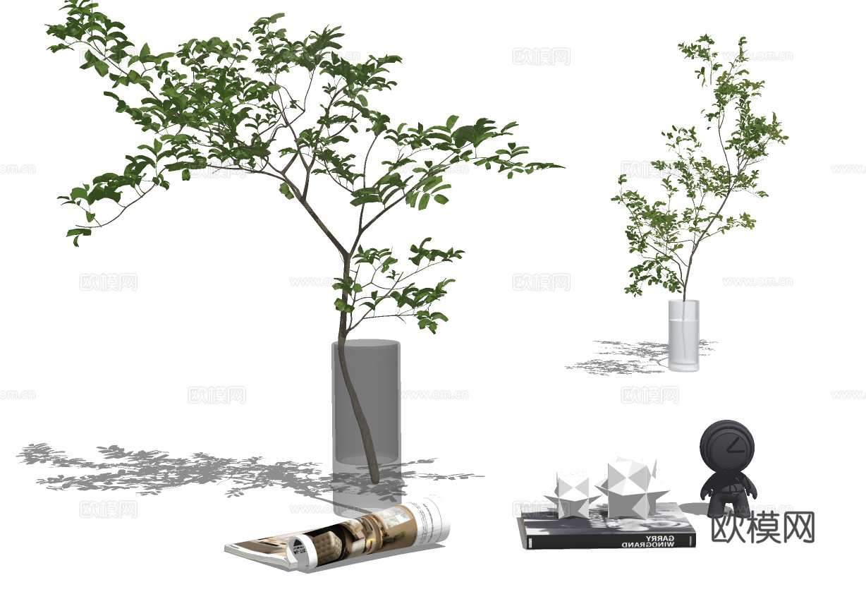 现代玻璃花瓶插花su模型下载
