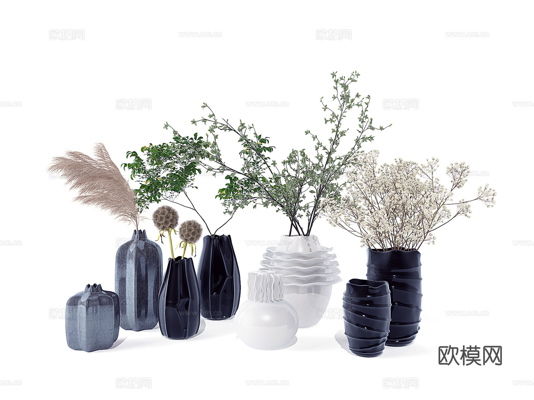 现代花瓶插花su模型下载