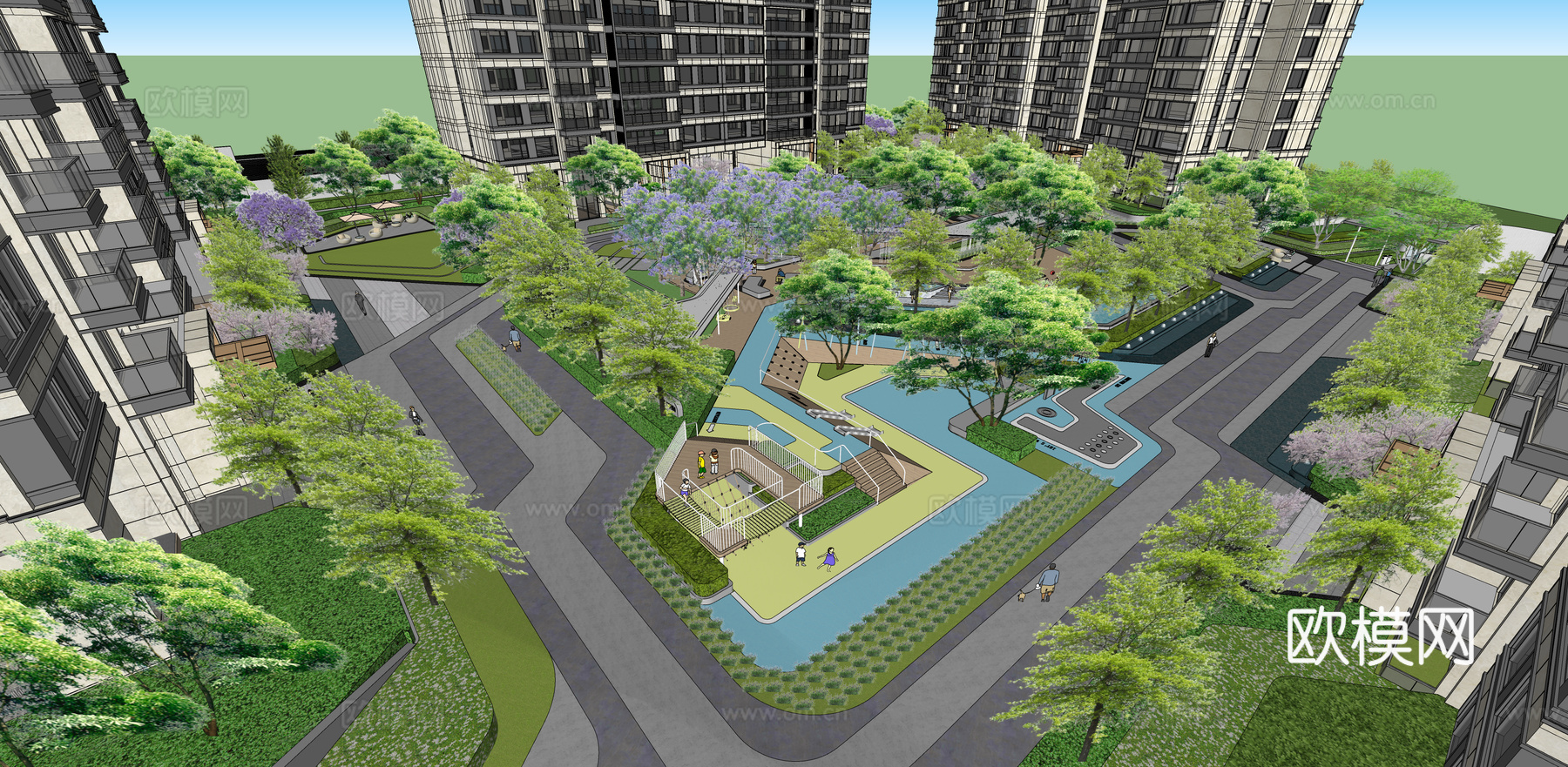 现代住宅小区建筑外观su模型下载