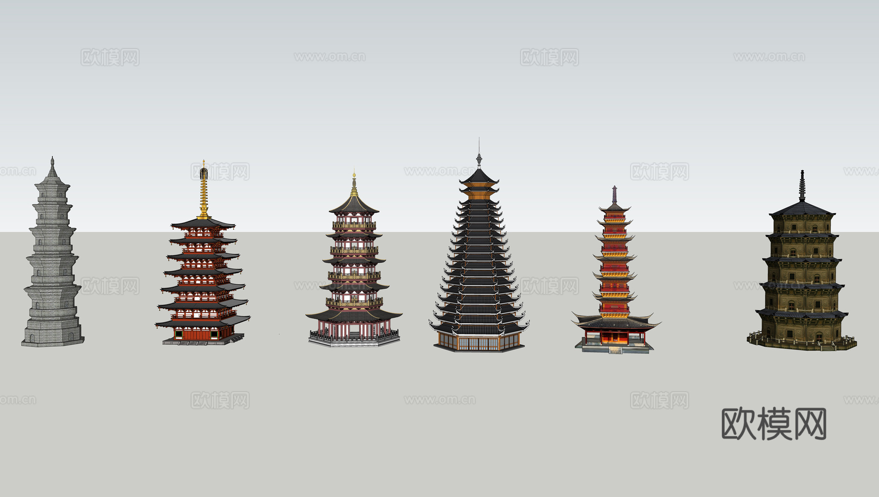 中式古建宝塔su模型下载