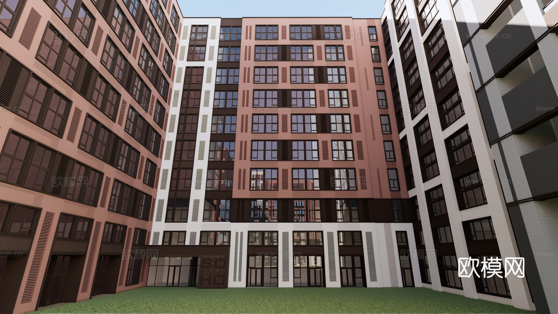 现代学院风办公楼建筑外观su模型下载