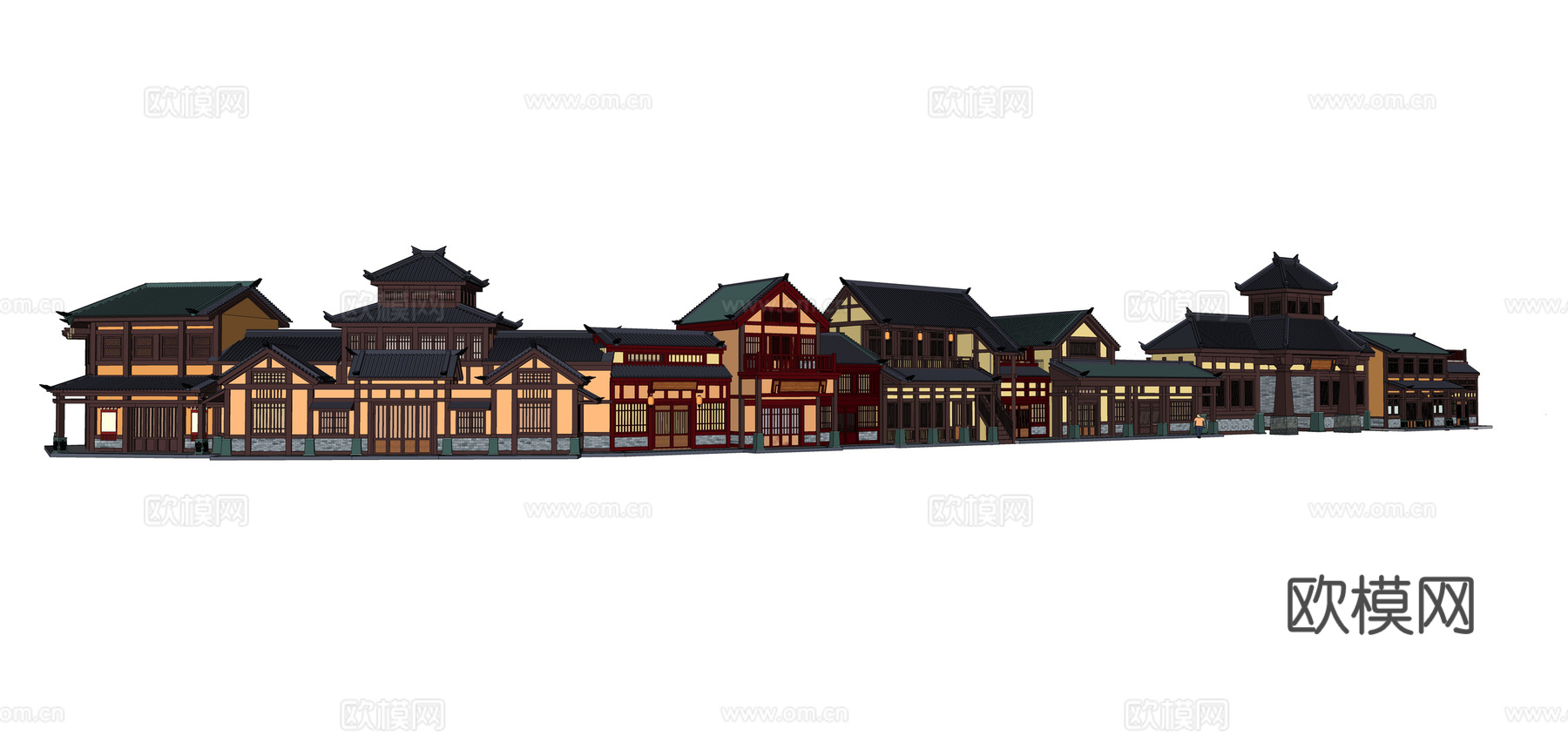 新中式店铺建筑外观su模型下载
