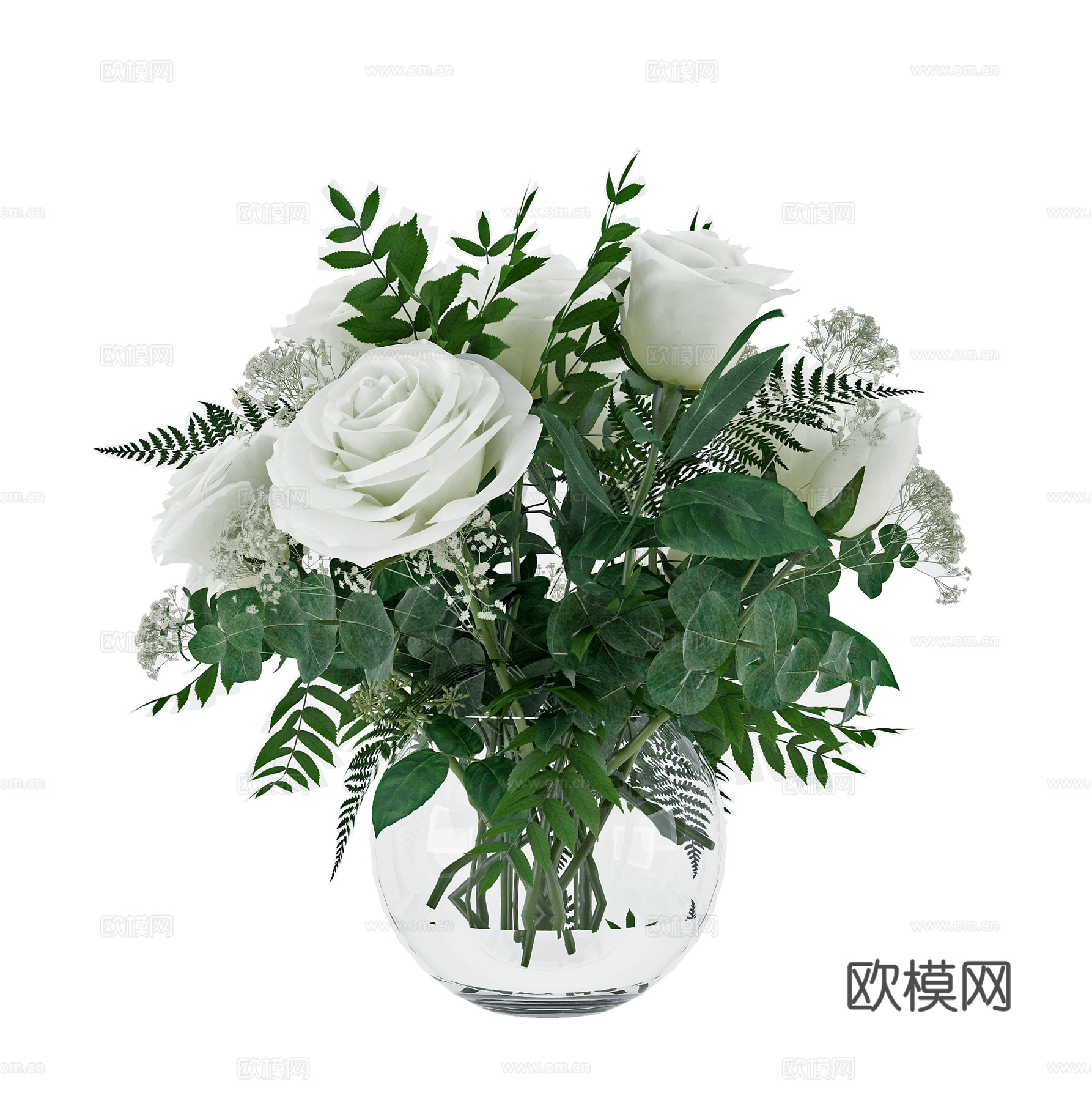 现代玻璃花瓶插花花艺su模型下载