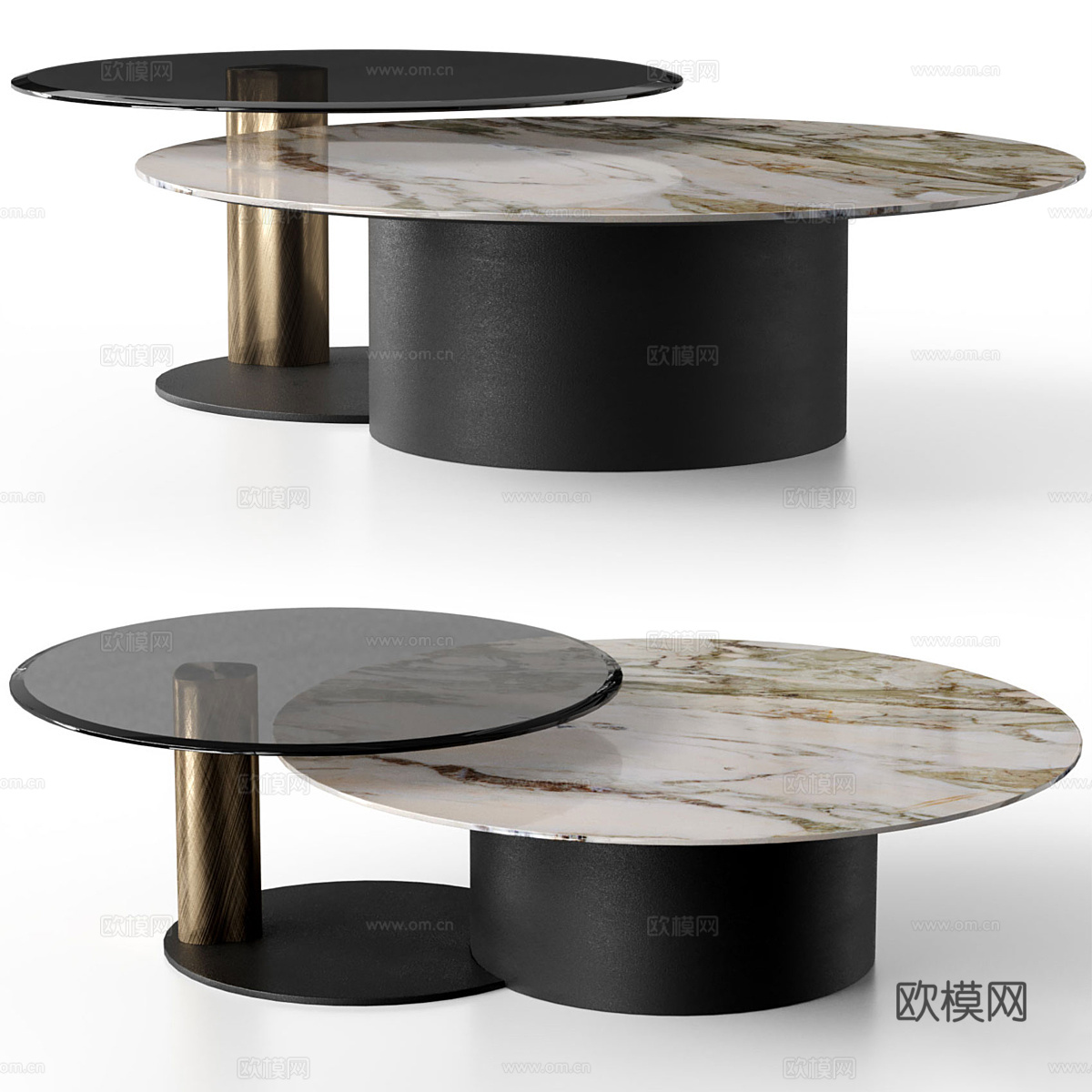 现代意式轻奢大理石茶几组合3d模型