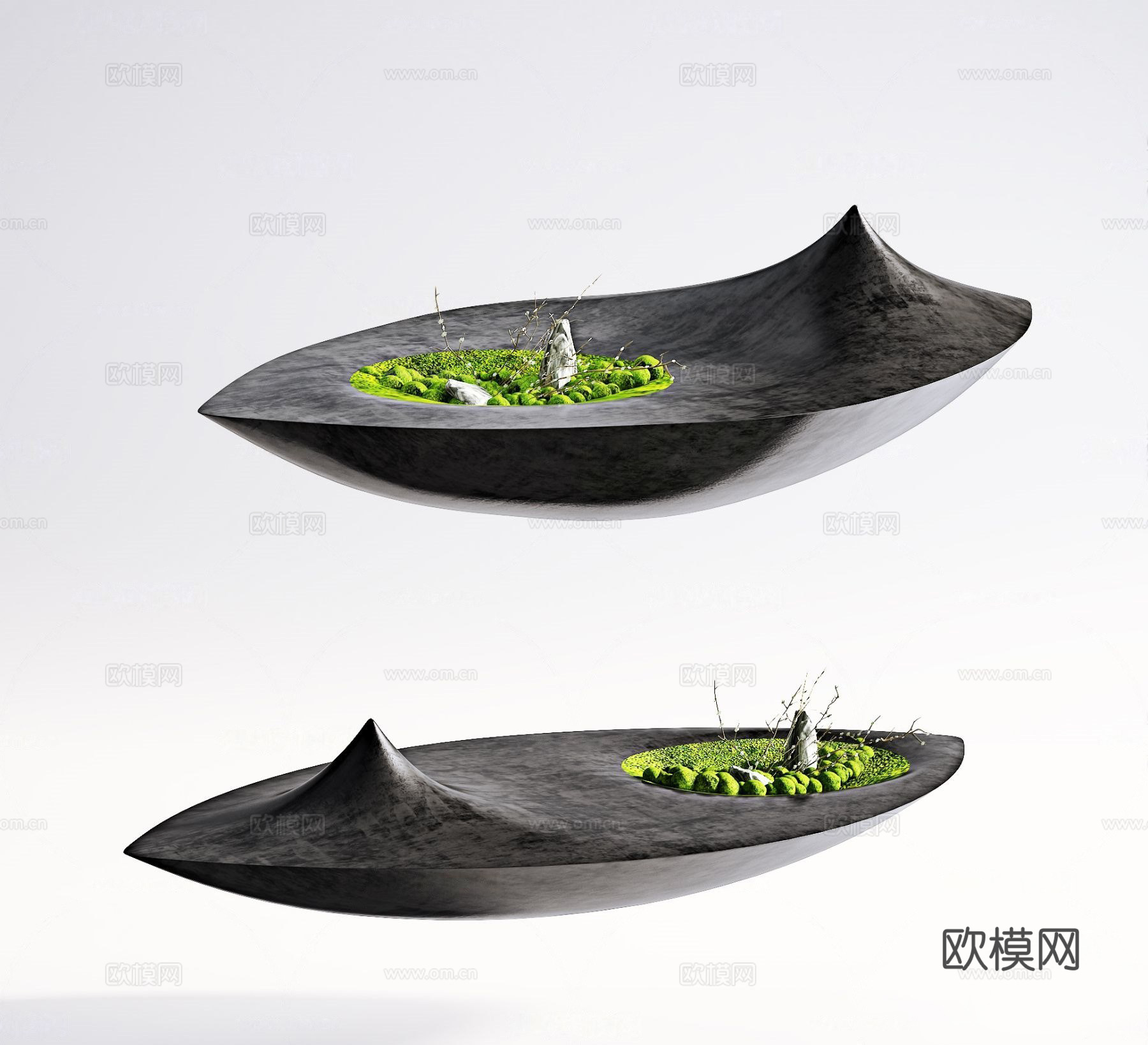 新中式苔藓造景小品su模型下载