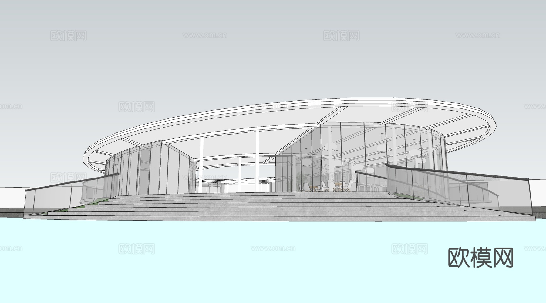 现代驿站建筑 小型公共建筑 公园建筑 商店建筑su模型